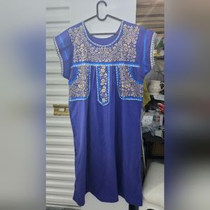 Blue embroidered traditional mexican dress XL